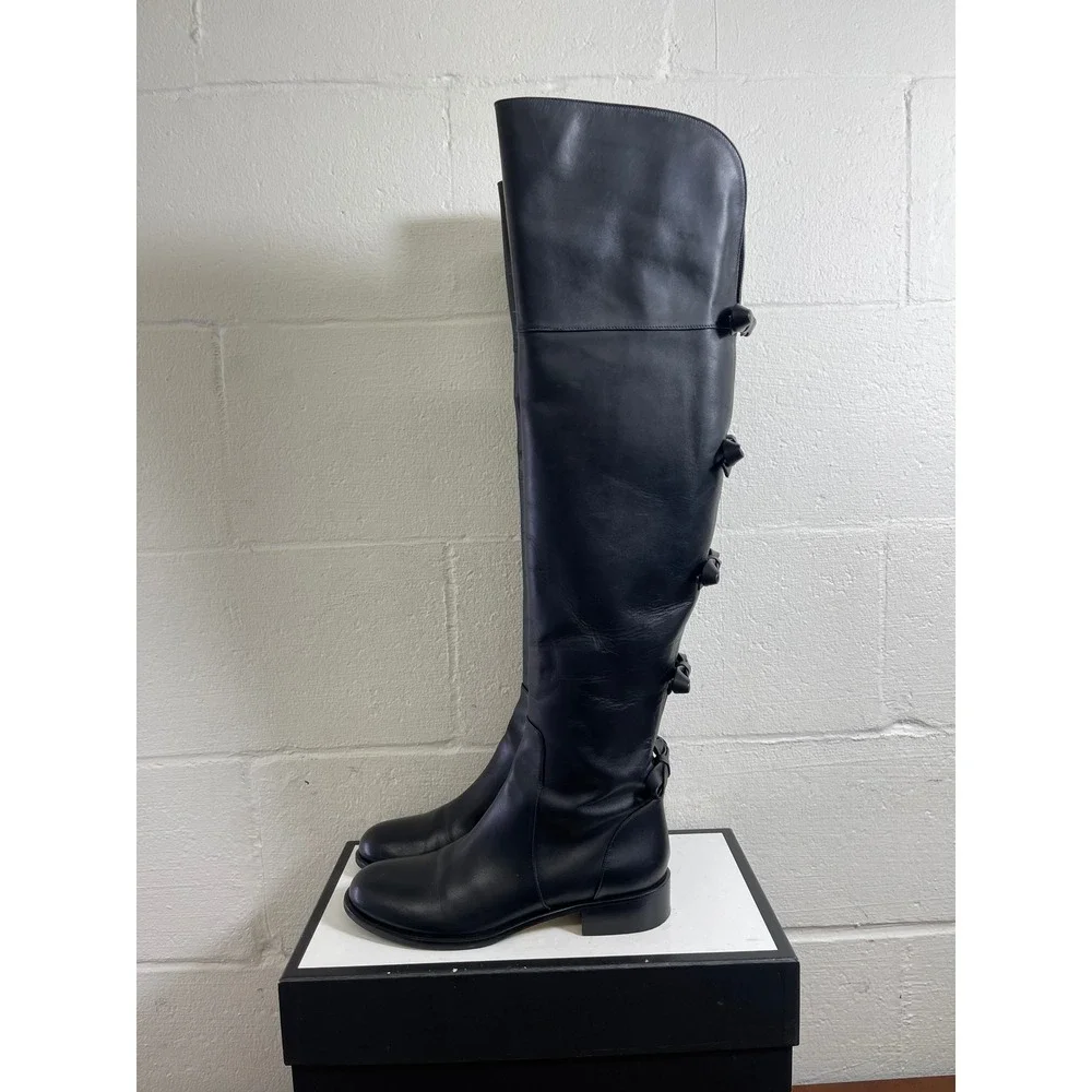 Valentino Garavani Black Leather Multi Bow Over The Knee Boots Women 37 EU/7 US